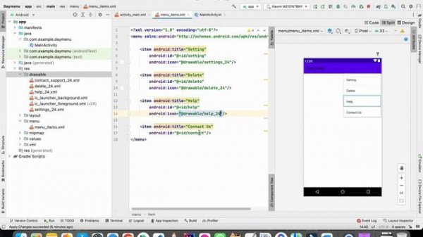 Menu using Kotlin in Android Studio
