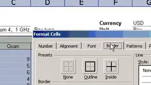 Microsoft Office Excel 2003 Border styles смотреть онлайн