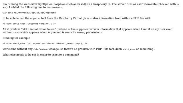 Unix & Linux: Adding www-data to /etc/sudoers dos not work for PHP shell_exec() to run a command смотреть онлайн