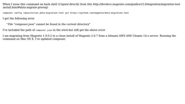 Magento: Magento 1.9.0.2 migration to 2.0.7 clean install error: "composer.json" cannot be found смотреть онлайн