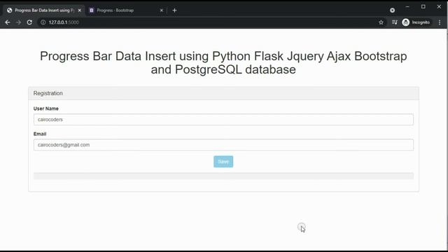 Progress Bar Data Insert using Python Flask Jquery Ajax Bootstrap and PostgreSQL database смотреть онлайн