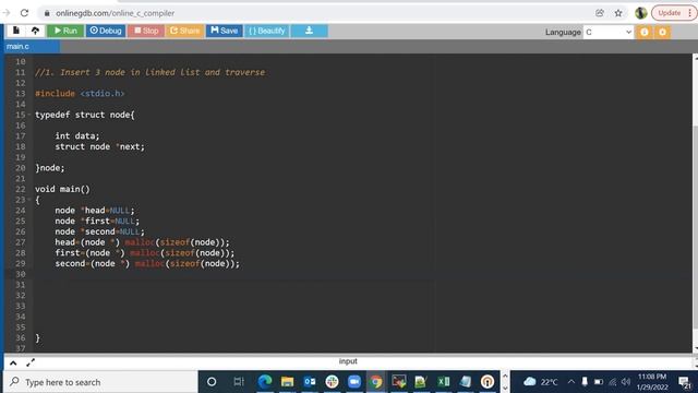 Basic linked list node creation and traverse in C | linked list | data structure смотреть онлайн