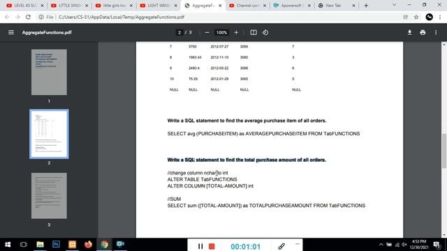 AGGREGATE FUNCTION (Sum ,Max ,Min ,Count,Avg)SQL Statement Database Assignment смотреть онлайн