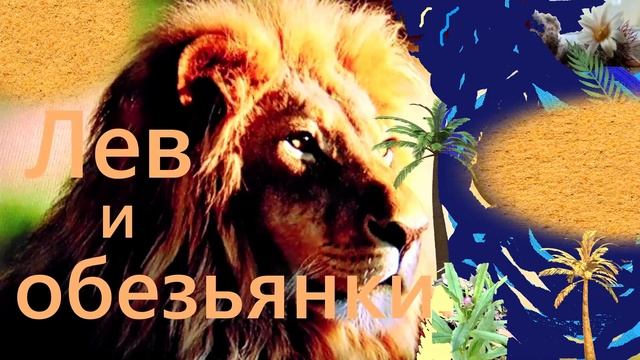 Лев и обезьянки.