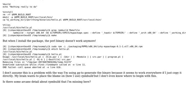 DevOps & SysAdmins: Binaries generated by perl's PAR::Packer break when packaged in RPM смотреть онлайн