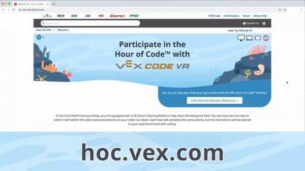 Educator Resources for VEXcode VR Coral Reef Cleanup by VEX Robotics