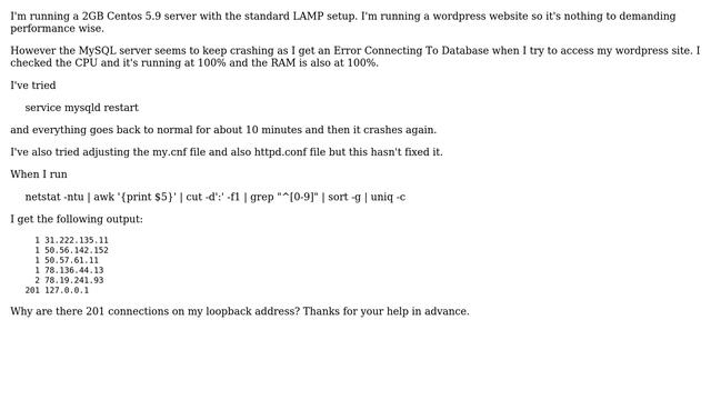 DevOps & SysAdmins: Apache MySQL Server Crashing - Large number of connections from localhost смотреть онлайн
