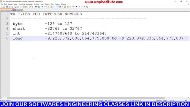 java byte, short, int, long data types hosted by wap institute powered by sweetus media er saurav смотреть онлайн