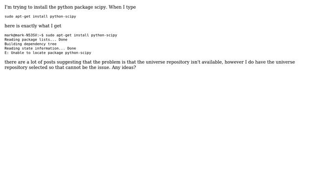 Ubuntu: Still cannot install scipy смотреть онлайн