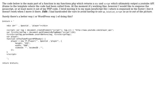 Wordpress: Is it possible to enqueue the Youtube API script or does it have to be inline? смотреть онлайн