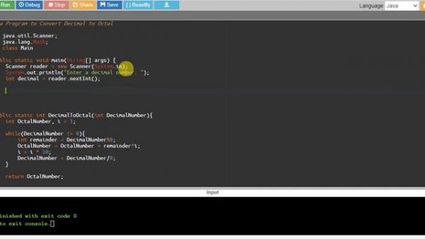 Java Program to Convert Decimal to Octal