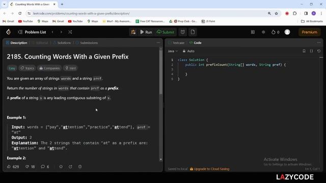 LeetCode in Java | Problem Solving in Arrays : Easy Question | Counting Words With a Given Prefix смотреть онлайн