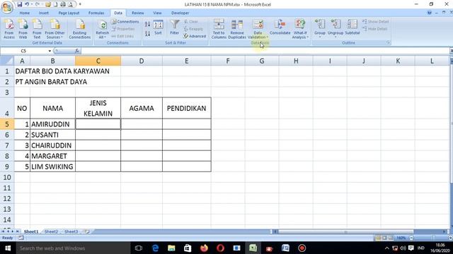 MATERI LATIHAN 15 B PENGGUNAAN TOOLBAR DATA VALIDATION RANGE NAME TABEL LIST SOURCE APLIKASI EXCEL смотреть онлайн