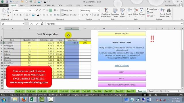 Task 118 - How to use absolute reference (F4) in formula in Excel - Exercises for beginners смотреть онлайн