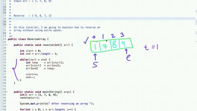 Reverse an Array without Using Extra Memory Space | Java | Hindi смотреть онлайн