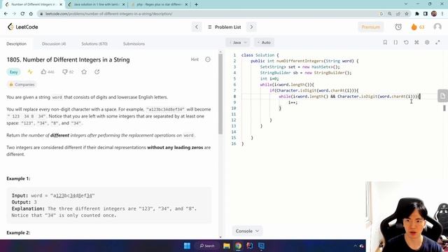 Leetcode 1805 Number of Different Integers in a String (without regex) смотреть онлайн