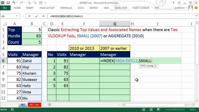 Excel Magic Trick 967: Formula To Extract Top 5 Numbers & Names, Including Ties or Duplicates смотреть онлайн