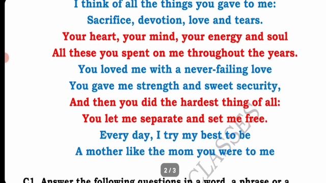 #questionanswer #ramtuitionclasses A Sonnet For My Incomparable Mother/Questions Answers/6th poem 8 смотреть онлайн