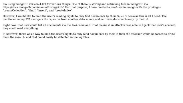 Databases: mongoDB: Limit user to find documents only by ObjectId смотреть онлайн