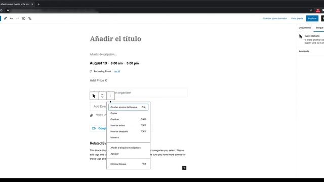 Crear eventos en The Events Calendar con Gutenberg y cómo crear una plantilla смотреть онлайн