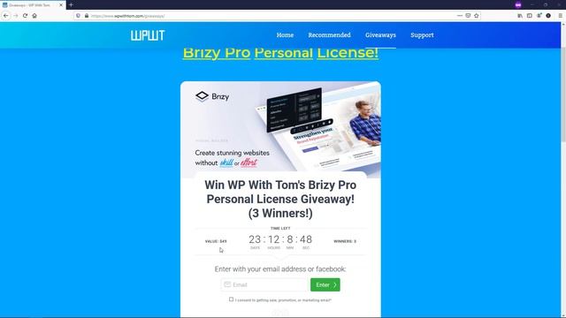 Brizy Pro Giveaway - WP With Tom's June 2020 WordPress Giveaway смотреть онлайн