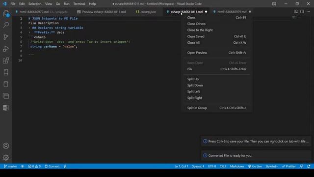 Demo of VS Code JSON snippets to Markdown File Documentation | VS Code Extension смотреть онлайн
