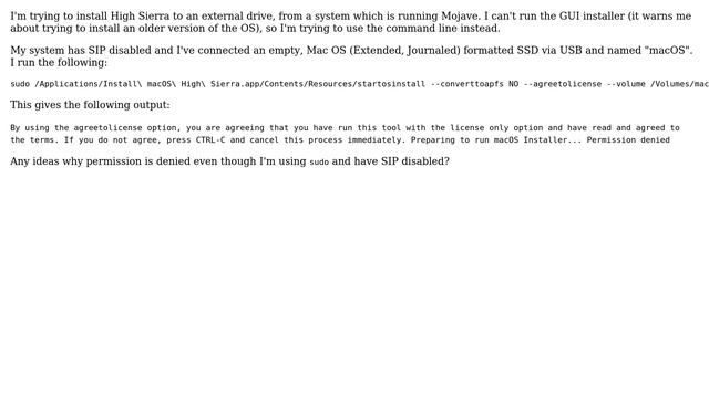 Apple: "Permission denied" when running macOS installer from command line смотреть онлайн