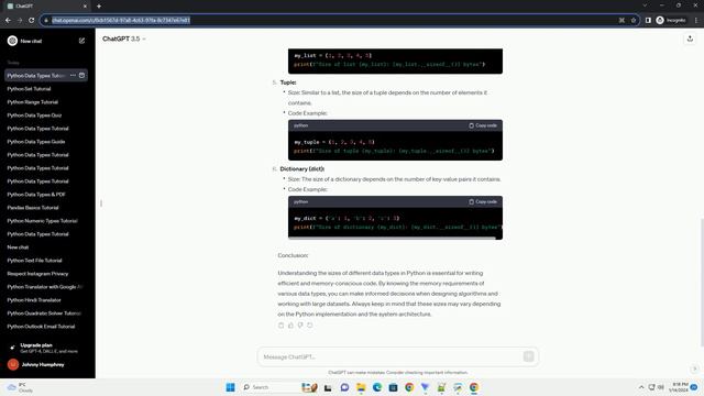 python data types size смотреть онлайн