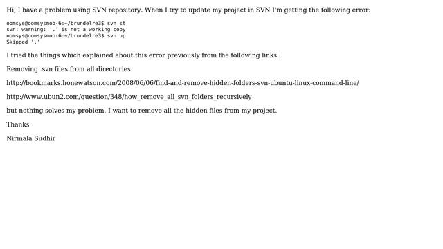 Ubuntu: How to delete all .svn hiden files from my project to do an update in svn repository? смотреть онлайн