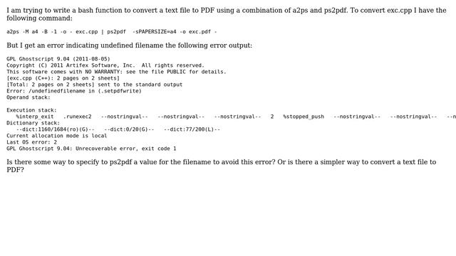 How to avoid undefinedfilename error when piping a2ps output to ps2pdf? смотреть онлайн