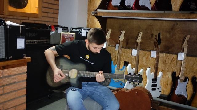 Обзор акустической гитары Shinobi D-1/WT Grand Auditorium с авторским рисунком | SKIFMUSIC.RU смотреть онлайн