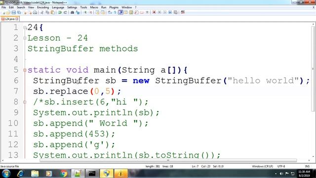 StringBuffer class methods (append, capacity, insert, replace etc) | Lesson - 24 | Java in Hindi смотреть онлайн
