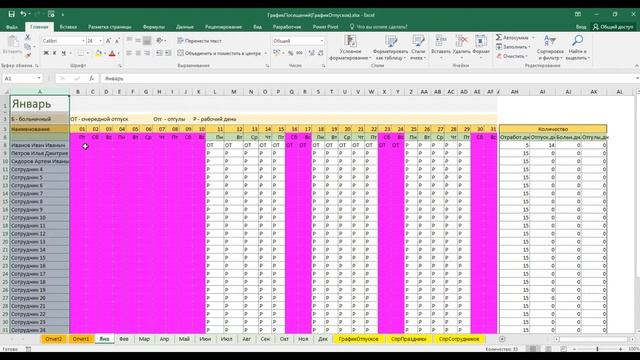 Модель планирования графика отпусков на год (график посещений) смотреть онлайн