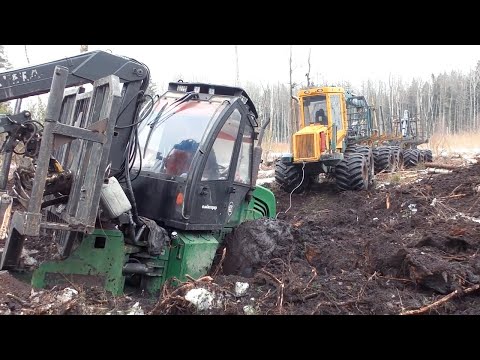 Спасение тяжелой лесозаготовительной техники из болота!!! смотреть онлайн