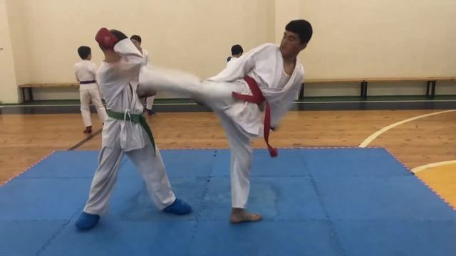 Комбинация ударов. Мамадхучаев Муллохуча. #karate #wkf #kumite смотреть онлайн