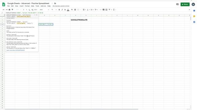 GOOGLEFINANCE and GOOGLETRANSLATE Functions in Google Sheets смотреть онлайн