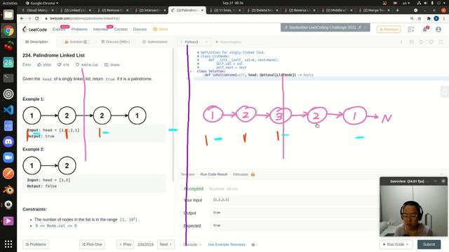 LeetCode 234 Palindrome Linked List - Python смотреть онлайн