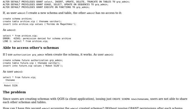 Databases: Postgresql permissions on schemas to groups смотреть онлайн
