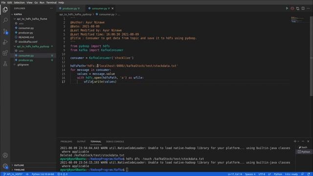 Taking data from API and saving it to HDFS using Kafka and Pydoop смотреть онлайн