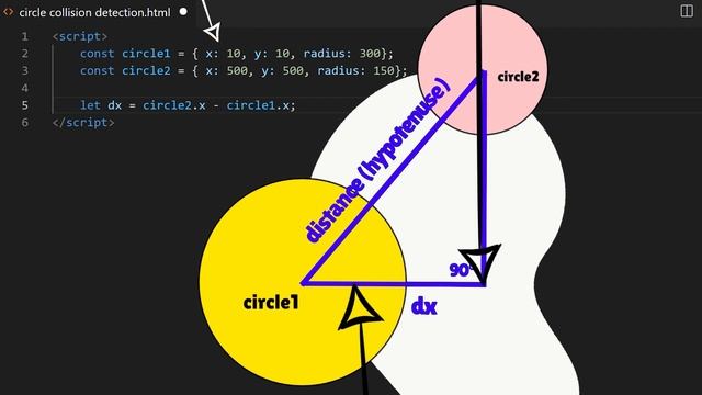 Collision Detection Between Circles in JavaScript смотреть онлайн