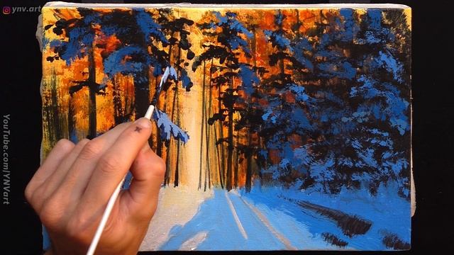 Acrylic Landscape Painting in Time Lapse - Winter Forest / Easy Art / Зимний пейзаж акрилом Живопис смотреть онлайн