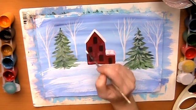 Нарядила две елки. Зимний пейзаж. Новогодний рисунок. смотреть онлайн