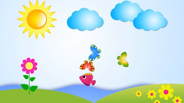 Детский фон с бабочками и рыбкой смотреть онлайн