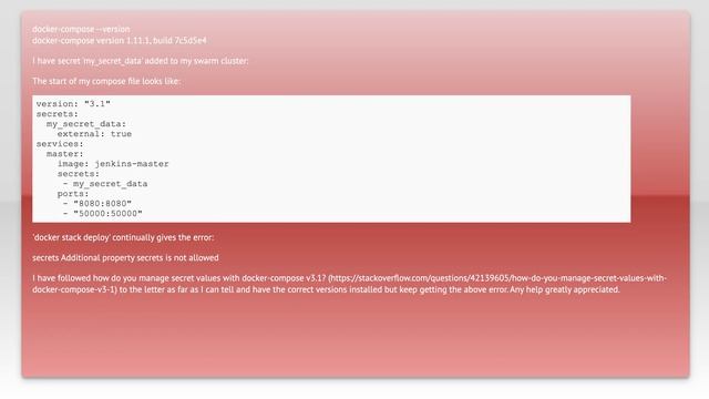 Docker compose - secrets Additional property secrets is not allowed смотреть онлайн