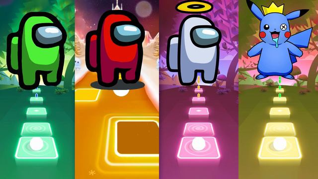 Among Us: Green x Red x White x Blue Pikachu Theme Song Dance Music Tiles Hop смотреть онлайн