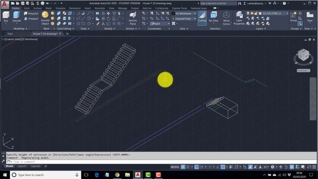 AutoCAD 2020 - 3D Modelling - House-T - Part 3 - Stairs, Thickness + 3D Faces смотреть онлайн