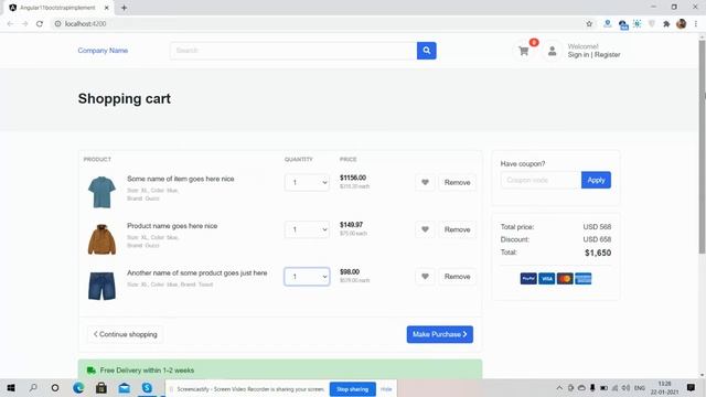 Angular 11 Ecommerce Site Cart Page Template Free смотреть онлайн