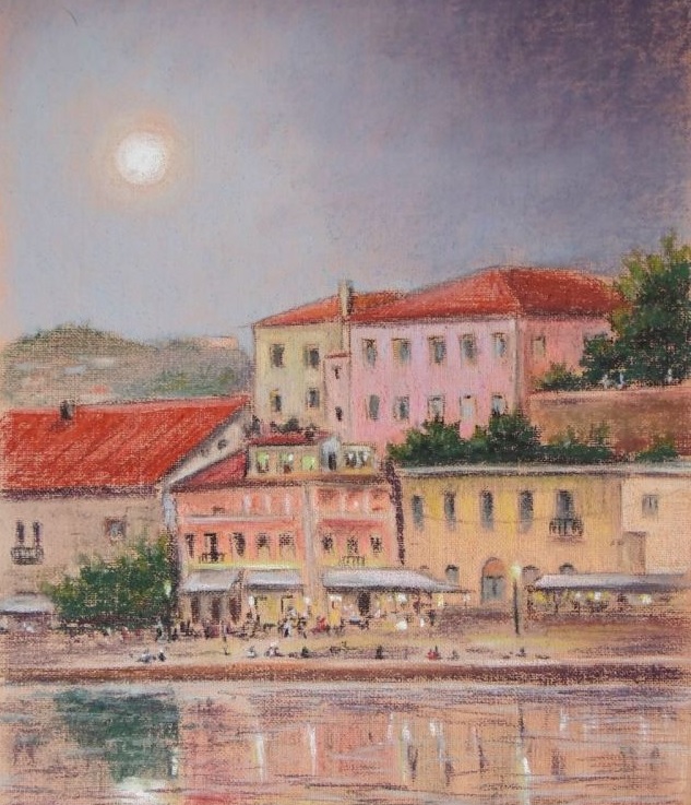 Обзор картины пастелью "Лунный свет. г.Ханья на о.Крит. Греция". Виктория Цуканова. смотреть онлайн