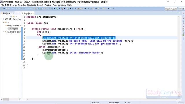 100 Exception handling, Multiple catch blocks смотреть онлайн