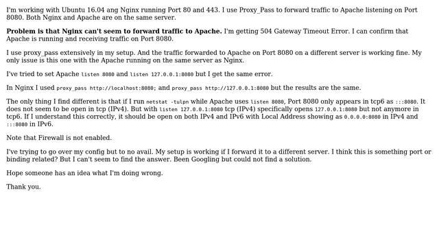 DevOps & SysAdmins: Gateway Timeout Error with Nginx reverse proxy to Apache on the same server смотреть онлайн